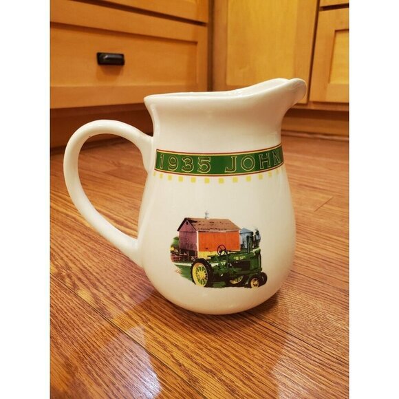 Gibson John Deere tractor model B‎ 8” Pitcher Ceramic White Green Tractor EUC - Picture 4 of 11